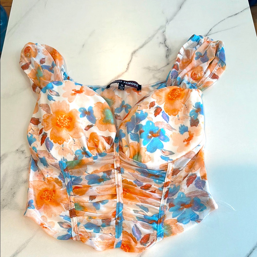 Almost Famous White And Peach Bustier With Sweetheart Neckline, Medium.